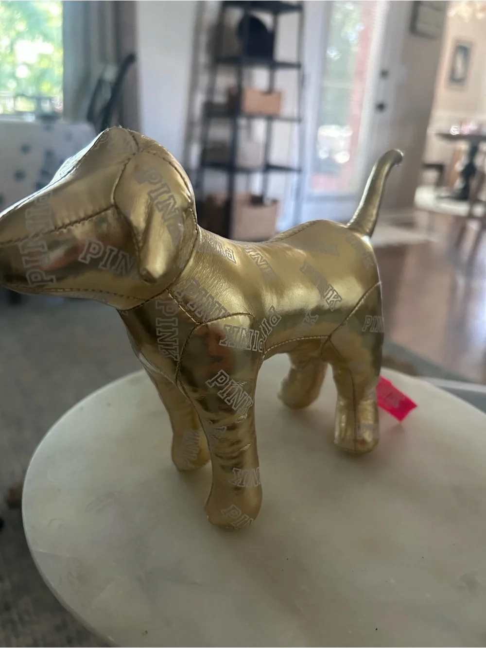 PINK Victoria's Secret Gold Metallic Dog Figurine with Pink Tag